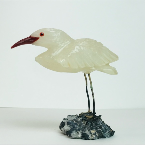 Carved Quartz Bird Egret Herron Structure Figurine on Smoky Quartz? Pedestal - Picture 7 of 12
